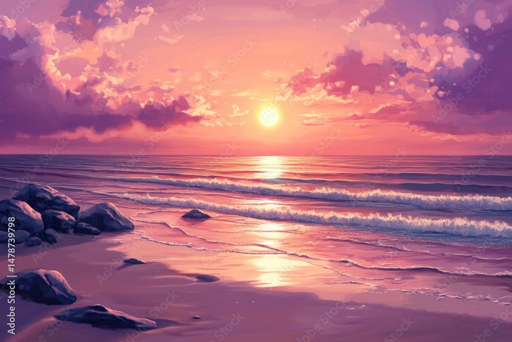 Obraz premium A serene sunset over a tranquil beach