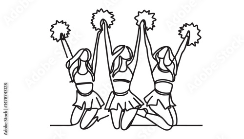 Continuous one single minimal line drawing Cheerleader dance