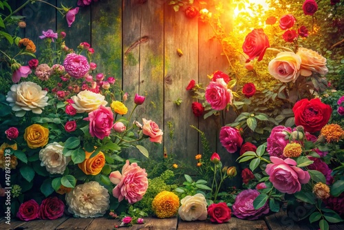 Vintage Floral Wallpaper Landscape Photography: Rustic Garden Blooms
