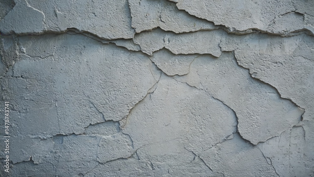Obraz premium Cracked gray plaster wall detail shows aged texture and surface damage