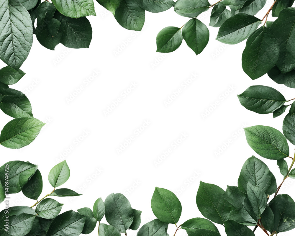 Fototapeta premium Green Leaf Frame on Transparent Background, PNG