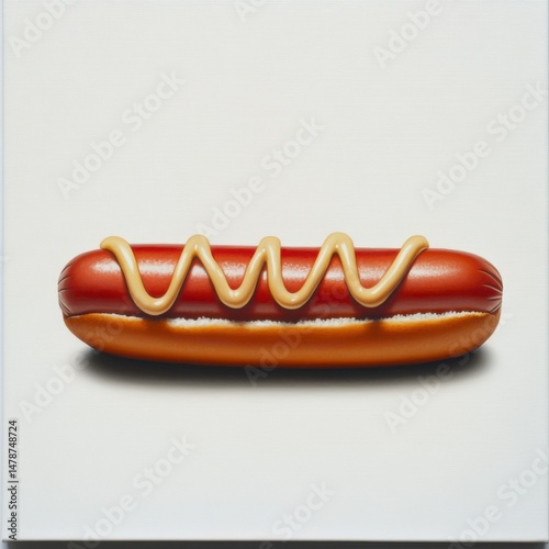 Hotdog with Mustard Topping on White Background Studio Shot Food Photography Delicious Meal Simple