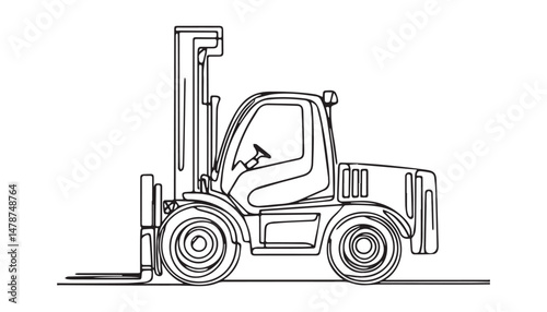 Continuous one single minimal line drawing forklift