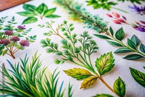 Watercolor Herb Drawings: Botanical Textile Prints Design