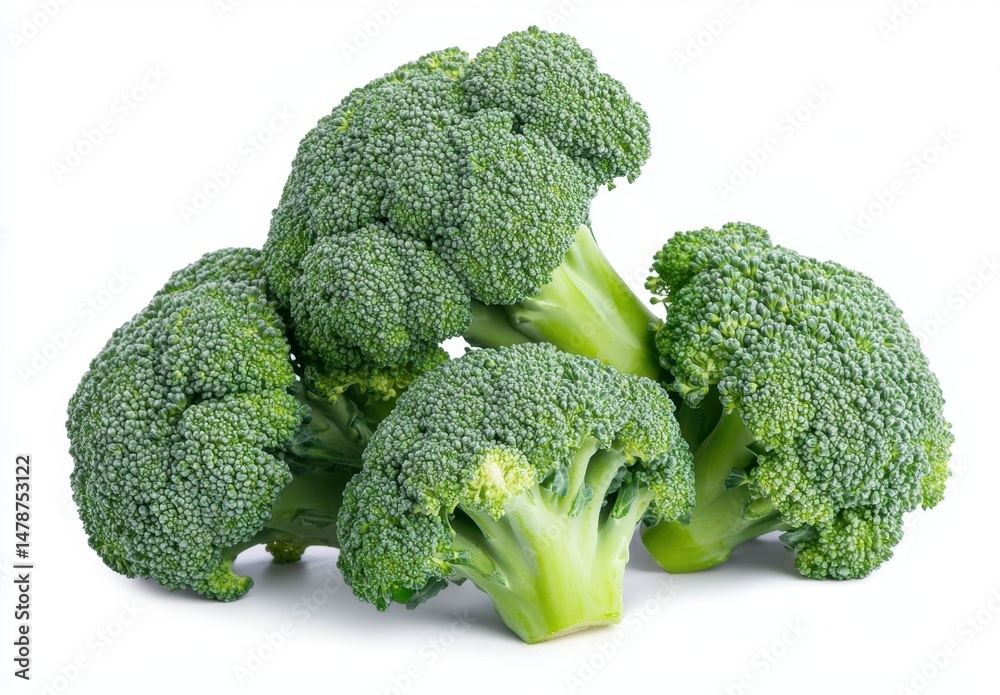 Fresh broccoli florets on a clean white background. Fresh broccoli florets on a clean white background.