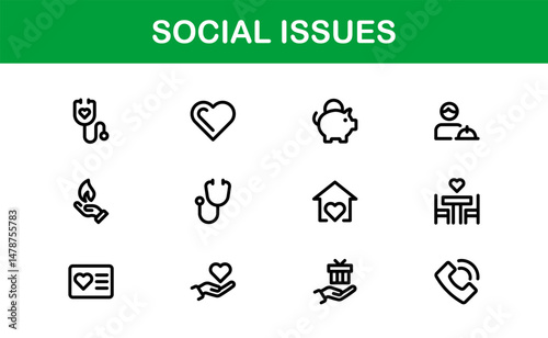 Social Awareness Icon Pack. Minimal Line Art for Activism, Diversity, and Human Rights Designs
