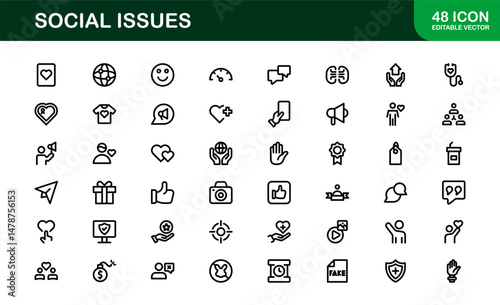 Social Awareness Icon Pack. Minimal Line Art for Activism, Diversity, and Human Rights Designs