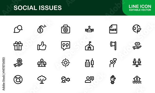 Social Awareness Icon Pack. Minimal Line Art for Activism, Diversity, and Human Rights Designs