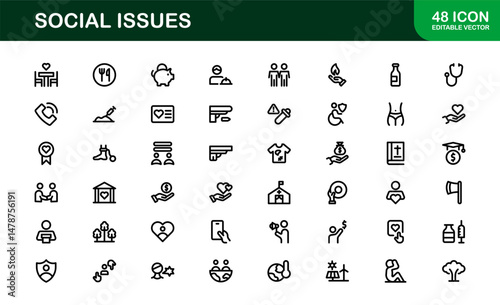 Social Awareness Icon Pack. Minimal Line Art for Activism, Diversity, and Human Rights Designs