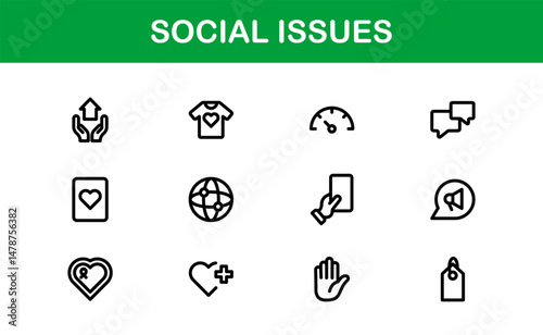 Social Awareness Icon Pack. Minimal Line Art for Activism, Diversity, and Human Rights Designs