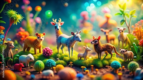 Wallpaper Mural Whimsical Tilt-Shift Animal Illustration Backdrop: Colorful Organic Design Torontodigital.ca
