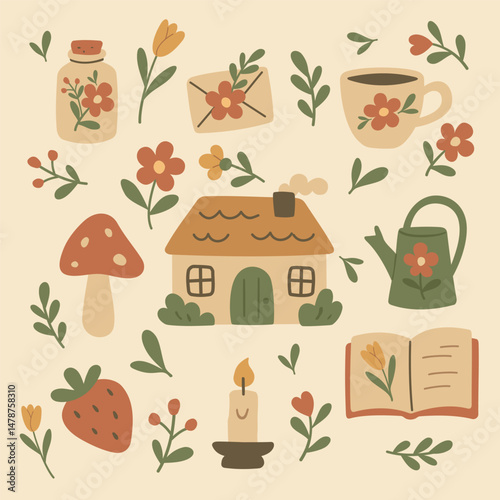 Cottagecore Theme Style Set Vector Template