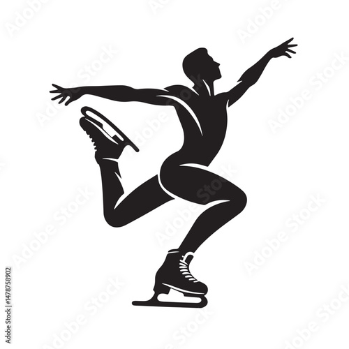 Figure Skating Silhouette line art vector illustration on white background