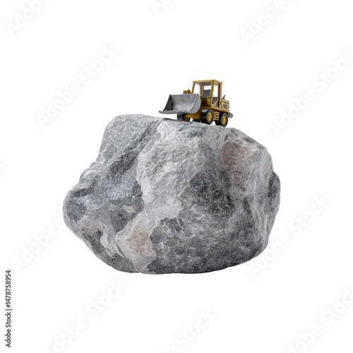 Miniature Bulldozer on a Large Rock - Construction, Industry, and Scale Concept