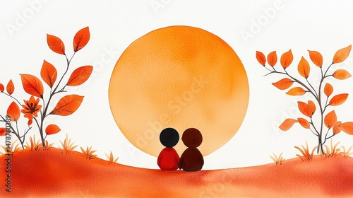 A calm moment of silent comfort between two figures seated closely, warm tones and soft outlines