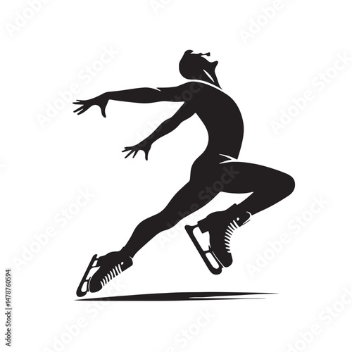 Figure Skating Silhouette line art vector illustration on white background