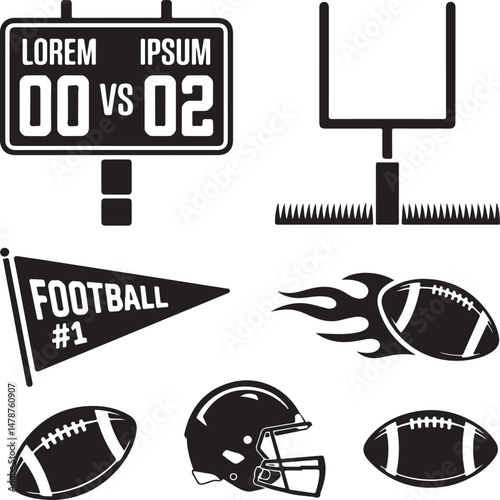 Quarterback Throwing Football Silhouette

Running Back with Ball Vector Design

Football Helmet and Ball Silhouette

Touchdown Celebration Silhouette Art

Football Player Tackling Scene Vector