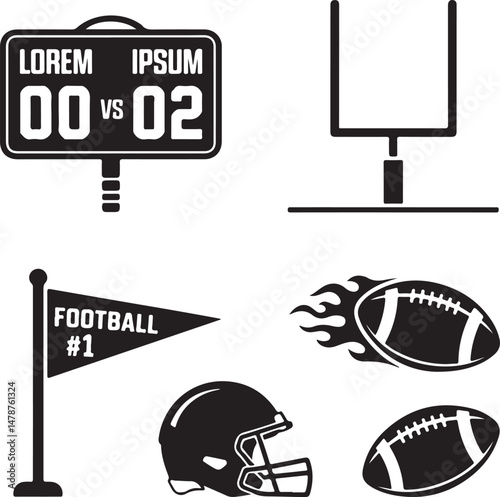 Quarterback Throwing Football Silhouette

Running Back with Ball Vector Design

Football Helmet and Ball Silhouette

Touchdown Celebration Silhouette Art

Football Player Tackling Scene Vector