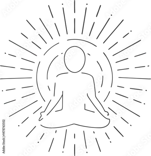  "Line icon of a person in lotus pose meditating with heart ,symbol of mindfulness and inner peace vector illustration on transparent background.
