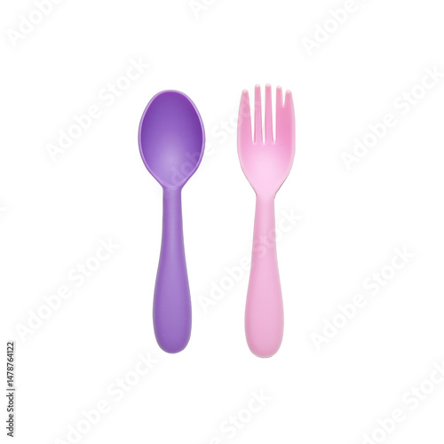 Pastel Purple and Pink Silicone Spoon and Fork Set for Kids