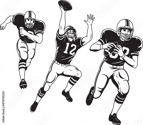 Quarterback Throwing Football Silhouette

Running Back with Ball Vector Design

Football Helmet and Ball Silhouette

Touchdown Celebration Silhouette Art

Football Player Tackling Scene Vector