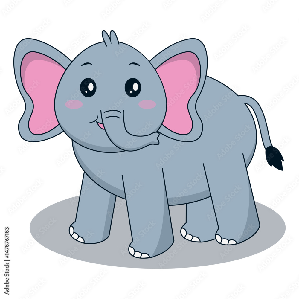 Fototapeta premium Cute Baby Elephant Cartoon Character. Isolated on White Background.