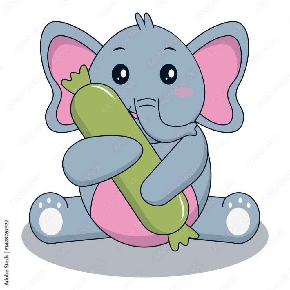 Fototapeta premium Cute Baby Elephant Cartoon Character. Isolated on White Background.