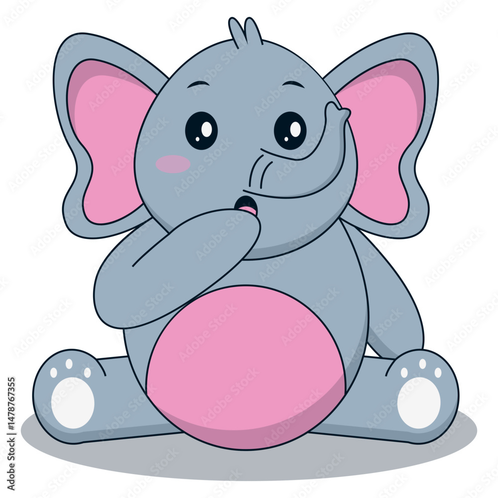 Fototapeta premium Cute Baby Elephant Cartoon Character. Isolated on White Background.