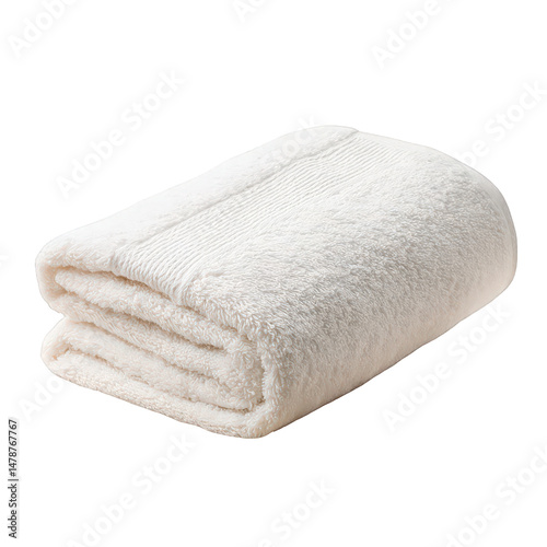 Soft white folded cotton bath towel luxury texture spa home cozy clean on transparent background
