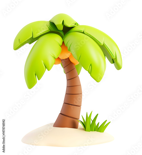 3D Cartoon Coconut Tree Isolated on Transparent Background
