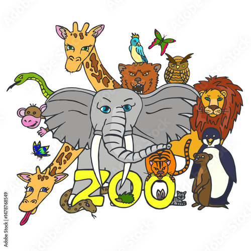 Animals in the zoo isolated on white background. Vector illustration