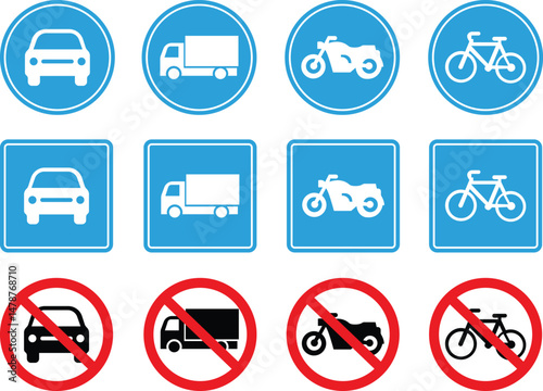 Highway sign icon set.Road sections of different shapes.Different icon of highway road sign.containing vehicle, car, road, highway, arrow, side and more vector design.Solid icons vector collection.