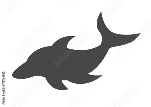 Dolphin silhouette isolated on white background. Sea life. Vector illustration