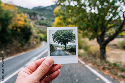 Wallpaper Mural Personal perspective of polaroid picture overlapping a country road Torontodigital.ca