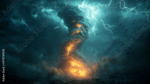 Fiery Tornado in a Supercell Storm