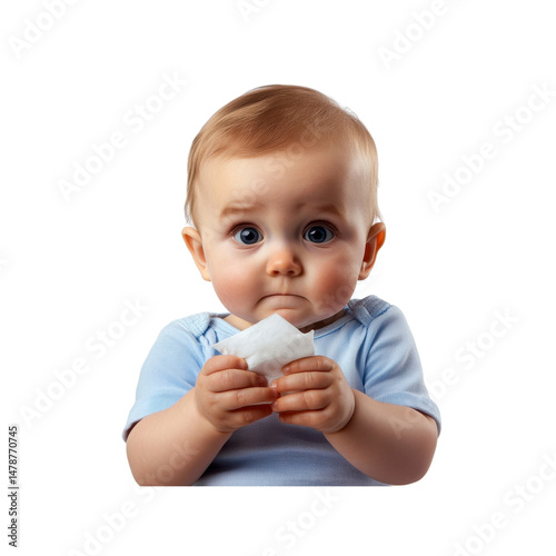 Adorable Baby with Tissue, Showing Signs of Illness or Cold