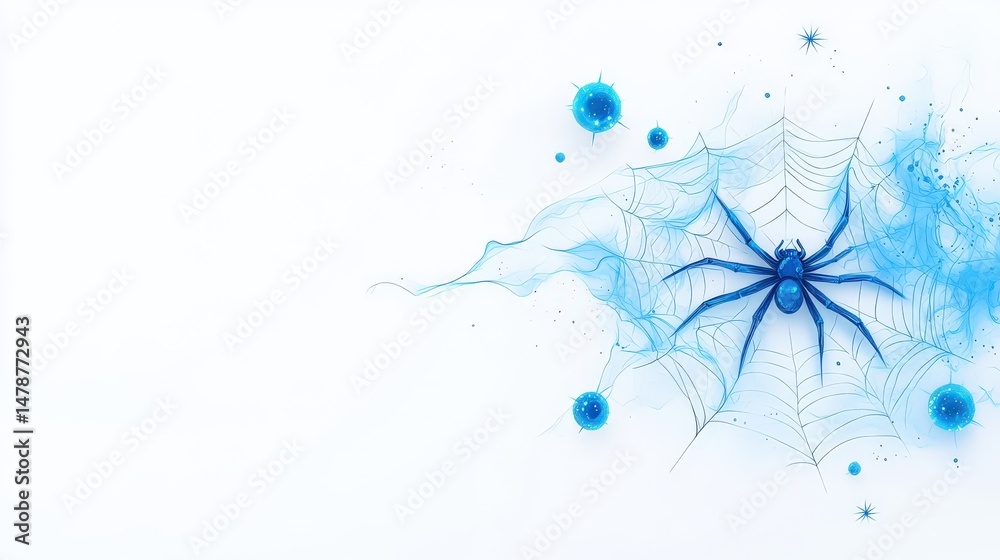 Obraz premium Hand-drawn magical spider web illustration with vivid threads and fantasy glow, clean white background