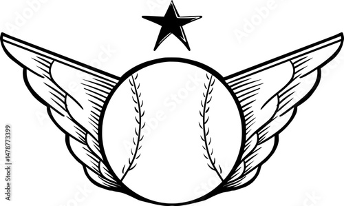 illustration of a baseball logo with wings