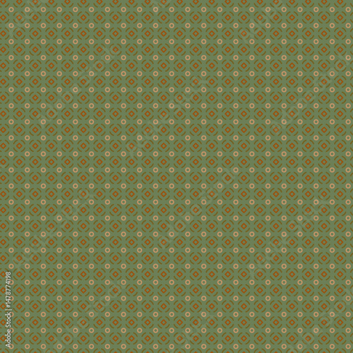 Simple minimalist design geometric seamless pattern Small mixed flat silhouette shapes on a muted green background Retro style
