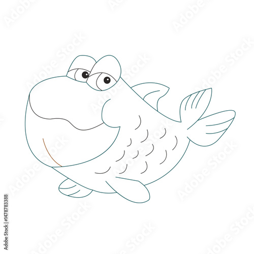 Fish. Sea dweller. Outline coloring book. Vector illustration