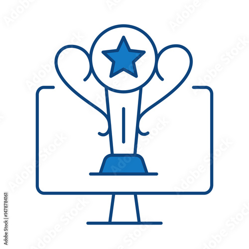 Online Award Blue Line Icon. E-learning, Education, Teaching, Online Study Icons Editable Stroke Vector Illustration