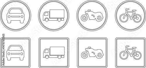 Highway sign line art icon set .Road section of different shapes.Different icon of highway sign.containing vehicle, car, road, highway, arrow, side and more vector design.Solid icon vector collection.