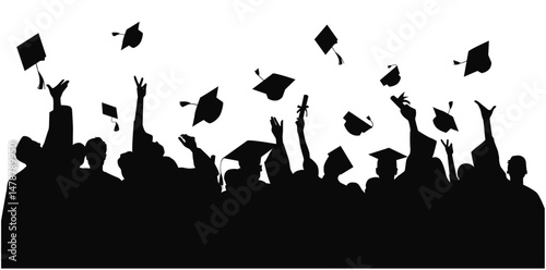 Graduation Celebration, Graduate silhouette, Students throw their graduation caps in the air to celebrate graduation