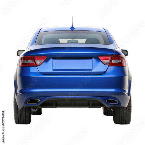 blue car back view isolated on transparent white background, clipping path
