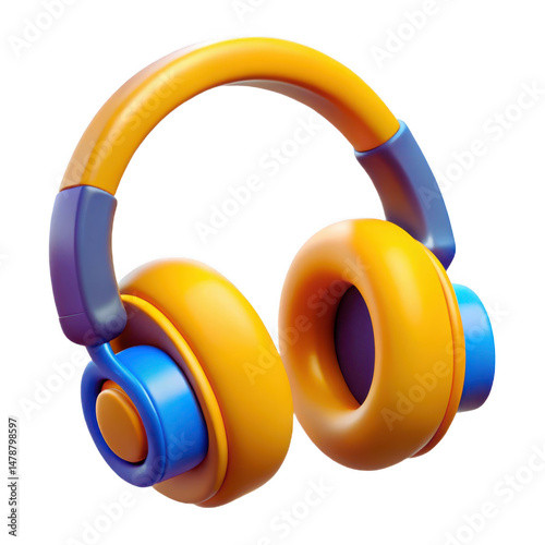 3d Vibrant Yellow and Blue Headphones, Perfect for a Modern Design PNG