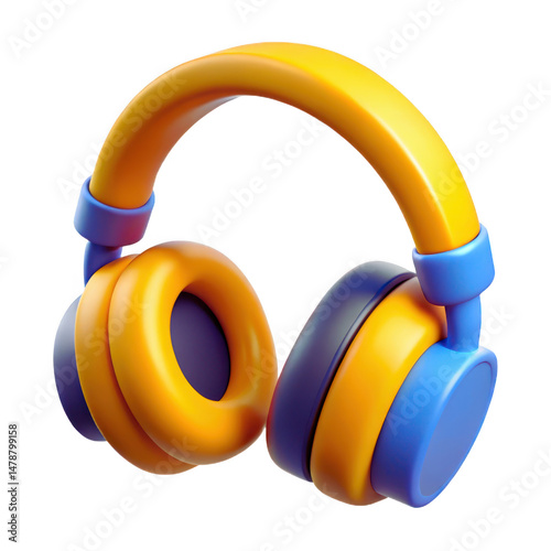 3d Vibrant Yellow and Blue Headphones, Perfect for a Modern Design PNG