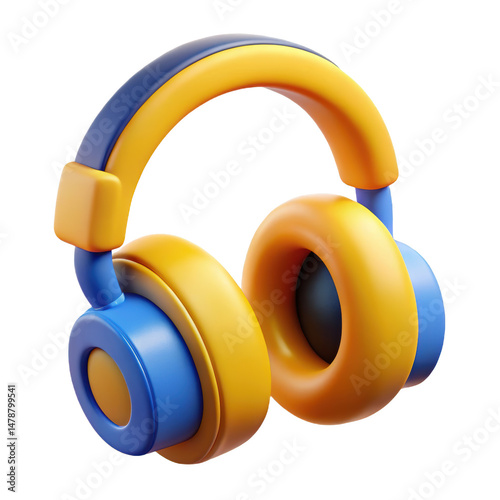 3d Vibrant Yellow and Blue Headphones, Perfect for a Modern Design PNG