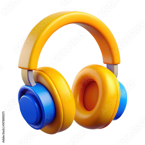 3d Vibrant Yellow and Blue Headphones, Perfect for a Modern Design PNG
