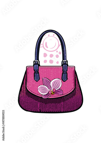 Women's handbag, pink, with strap, knitted with wool, square handle, orchid pattern. Think of vibrant prints from designers like Missoni or Etro, or the understated charm of a well-made linen or cotto