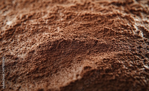 Close-up of finely ground dark brown powder.  A texture of cocoa powder